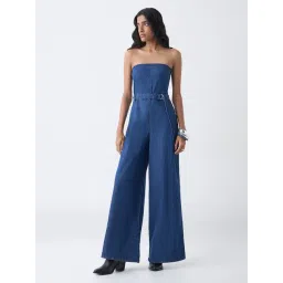 nuon women Nuon by Westside Blue Off-Shoulder Denim Jumpsuit with Belt-picture-10