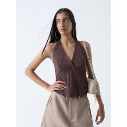 nuon women Nuon by Westside Brown Crinkle-Textured Halter-Neck Top-picture-37