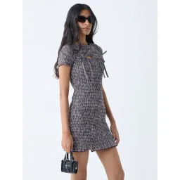 nuon women Nuon by Westside Dark Brown Gingham Checkered Cotton Bodycon Dress-picture-39