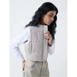 nuon women Nuon by Westside Light Beige Self-Striped Puffer Jacket-picture-21