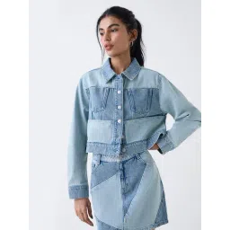 nuon women Nuon by Westside Light Blue Colour-Block Denim Jacket-picture-22