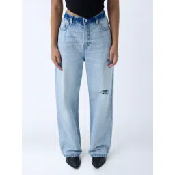 nuon women Nuon by Westside Light Blue Distressed Relaxed-Fit High-Rise Jeans-picture-33