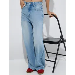 nuon women Nuon by Westside Light Blue Washed Relaxed-Fit High-Rise Jeans-picture-34