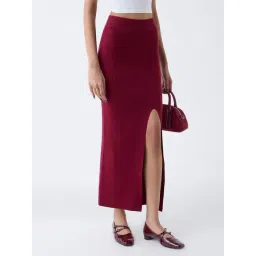 nuon women Nuon by Westside Maroon Ribbed-Textured High-Rise Skirt-picture-45