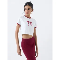 nuon women Nuon by Westside Off-White Bow Printed Cotton-Blend T-Shirt-picture-10