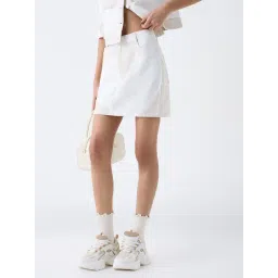 nuon women Nuon by Westside Off-White Colour-Block High-Rise Denim Skirt-picture-10