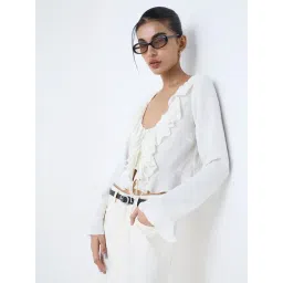 nuon women Nuon by Westside Off-White Ruffled Tie-Up Blouse-picture-24