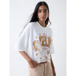 nuon women Nuon by Westside Off-White Stud-Detailed Cotton T-Shirt-picture-20