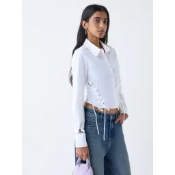 nuon women Nuon by Westside White Criss-Cross Detailed Cotton-Blend Shirt-picture-48