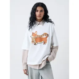 nuon women Nuon by Westside White Graphic Design Oversized Cotton T-Shirt-picture-43