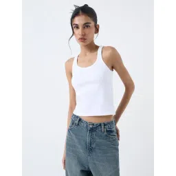 nuon women Nuon by Westside White Ribbed Cotton-Blend Tank Top-picture-36