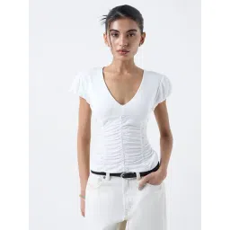 nuon women Nuon by Westside White Ruched Top-picture-43
