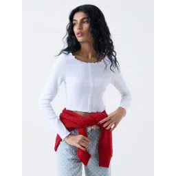 nuon women Nuon by Westside White Self-Striped Cotton Top-picture-39