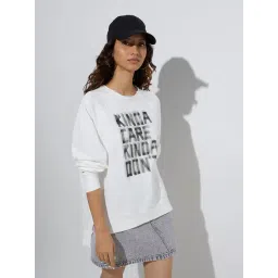 nuon women Nuon by Westside White Text Design Cotton Sweatshirt-picture-25