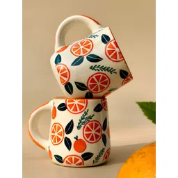NURTURE INDIA Orange & Cream-Coloured Printed Ceramic Glossy Mug 250ml-picture-33