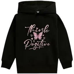 Nusyl Girl's Black Butterfly & Think Positive Text Printed Hoodies for Girls | Girls Hoodies | Sweatshirt for Girls | Girl’s Fleece Hoodie | Girl’s Winter wear |-picture-13