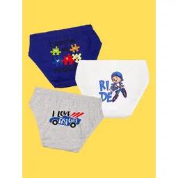 NUSYL Boys Pack of 3 Blue,White,Grey Printed Briefs-picture-42