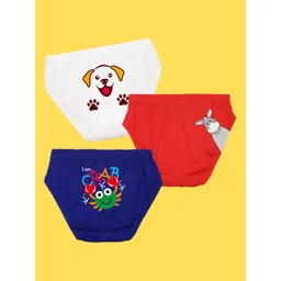 NUSYL Boys Pack of 3 White, Red & Royal Blue Printed Briefs-picture-21