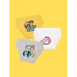 NUSYL Boys Pack of 3 Yellow,White,Grey Printed Briefs-picture-34