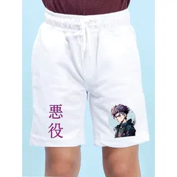 Nusyl Boys White Jujutsu Kaisen Printed Regular Fit Mid-Rise Shorts-picture-40