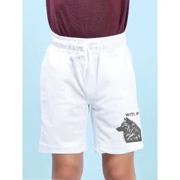NUSYL Boys White Wolf Placement Printed Cotton Shorts-picture-35
