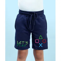 NUSYL Cotton Blend Lets Play Text Printed Shorts - Navy Blue-picture-27