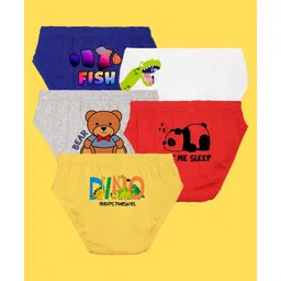 NUSYL Cotton Blend Pack Of 5 Teddy Bear & Typography Printed Briefs - White Red Yellow Grey & Royal Blue-picture-28
