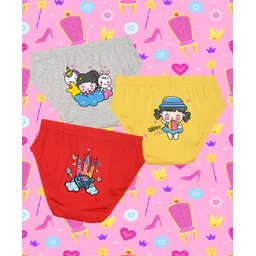 NUSYL Cotton Pack Of 3 Cute Girl & Unicorn Printed Panties - Grey Yellow & Red-picture-11