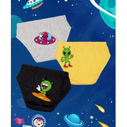 NUSYL Cotton Pack Of 3 Space Theme Printed Briefs - Grey Yellow & Black-picture-18