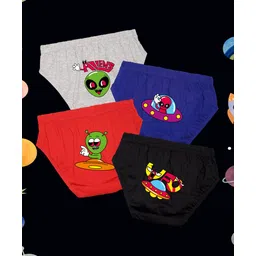 NUSYL Cotton Pack Of 4 Alien Printed Briefs - Grey Red Black & Royal Blue-picture-11