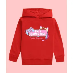 NUSYL Full Sleeves Gamer Girl Printed Hooded Sweatshirt - Red-picture-11