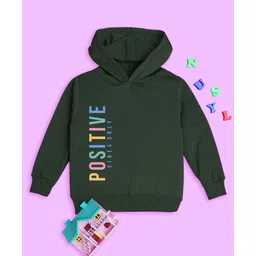 NUSYL Full Sleeves Positive Vibes Only Text Printed Sweatshirt - Green-picture-12