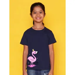 NUSYL Girls Flamingo Printed Round Neck Casual T-shirt-image-9