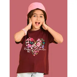 NUSYL Girls Floral Printed Round Neck Cotton Oversized T-shirt-picture-19