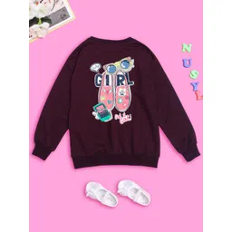 NUSYL Girls Graphic Printed Oversized Fleece Sweatshirt-picture-30