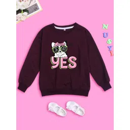 NUSYL Girls Graphic Printed Oversized Fleece Sweatshirt-picture-15