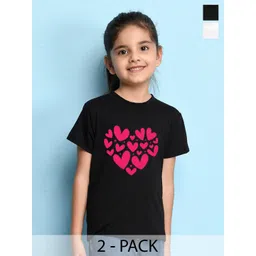 NUSYL Girls Pack of 2 Graphic Printed Round Neck Cotton T-shirts-picture-32