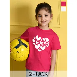 NUSYL Girls Pack of 2 Graphic Printed Round Neck Cotton T-shirts-picture-47