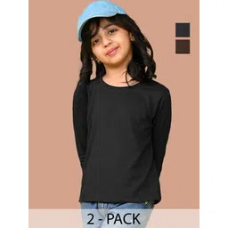 NUSYL Girls Pack Of 2 Solid Round Neck Cotton T-shirts-picture-53