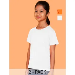 NUSYL Girls Pack Of 2 Solid Round Neck Cotton T-shirts-picture-15