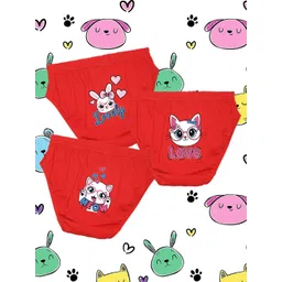 NUSYL Girls Pack Of 3 Kitty & Bunny Printed Pure Cotton Basic BriefsNUGCBRFPO3.0025 image 1