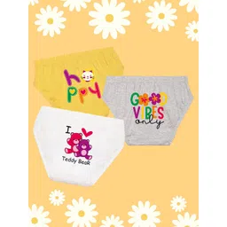 NUSYL Girls Pack Of 3 Teddy Bear & Text Printed Pure Cotton Basic Briefs-picture-28