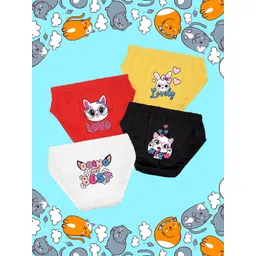 NUSYL Girls Pack Of 4 Cat & Rabbit Face Printed Pure Cotton Basic Briefs-picture-16