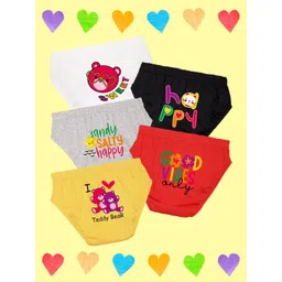 NUSYL Girls Pack Of 5 Printed Mid-Rise Cotton Basic Briefs-picture-30