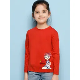 NUSYL Girls Red Graphic Print Long Sleeves Cotton T Shirt-picture-33