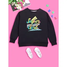 NUSYL Girls Typography Printed Long Sleeves Oversized Fleece Pullover-picture-10