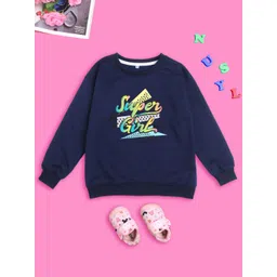 NUSYL Girls Typography Printed Long Sleeves Oversized Fleece Pullover image 1