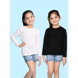 NUSYL Girls White & Black Pack of 2 Solid T-shirts-picture-41