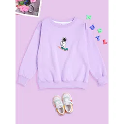 NUSYL Kids Graphic Printed Round Neck Long Sleeve Fleece Pullover Oversized Sweatshirt-picture-14