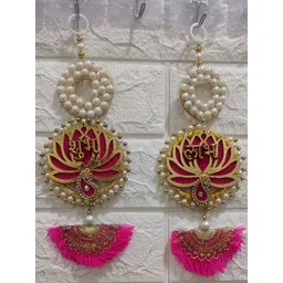 Nutts 2-Pcs Pink & Yellow Wooden Lotus Hanging FestiveDecor-picture-23